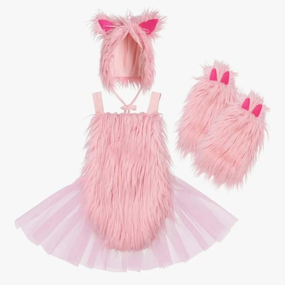 Bunny Costume Toddler Baby Girls Faux Fur Tutu Romper Dress Leg Warmer Hat set